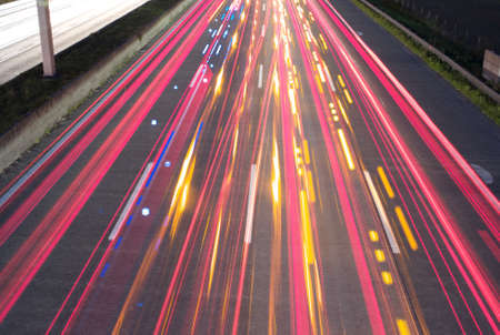 Traffic at Night - Chaotic Lighttrails on the Motorway - Long Exposureの写真素材