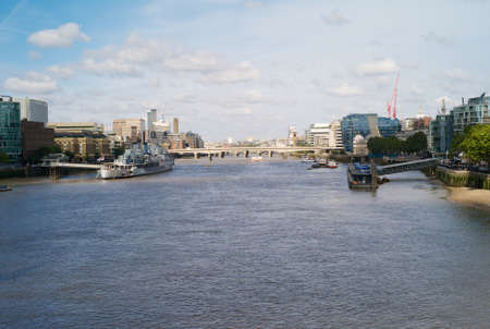 LONDON, UK - MAY 24, 2016: The River Thames in the City of London near Tower Bridge with the light...