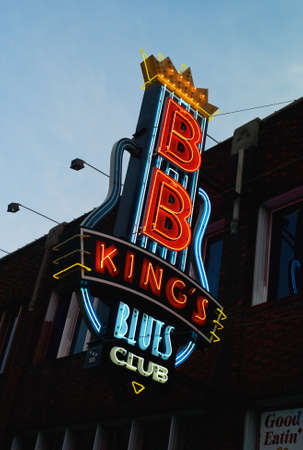 Memphis, Tennessee - July 21 2009: The Illuminated neon sign of BB Kings Blues Club on Beale Street in Memphis, Tennessee.のeditorial素材
