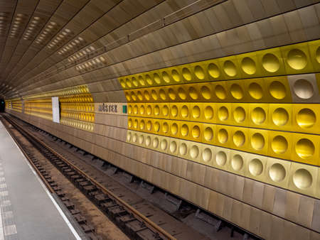 Prague, Czech Republic - June 8 2019: Interior of Mustek Underground Station in Prague, near Wenceslas Square.のeditorial素材