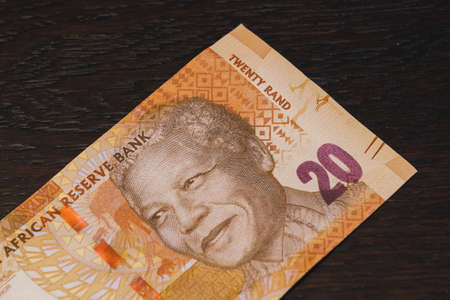 Twenty South African Rand Banknote with Nelson Mandela Portrait, 20 ZAR Bill of the Currencyの写真素材