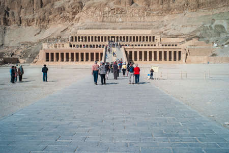 Deir El-Bahari, Luxor, Egypt - December 31 2010: Ancient Mortuary Temple of Queen Hatshepsut called Djeser-Djeseru with Tourists and Visitors.のeditorial素材