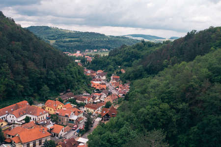Karlstejn, Czech Republic - June 22 2019: Karlstejn Village Cityscape or Townscape in Beroun District, Central Bohemia, a Famous Tourist Attraction.のeditorial素材