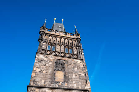 Gothic Powder Tower Prasna brana in Prague, Bohemia, Czech Republic, the City Gate between Old Town and New Townの写真素材