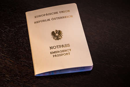 European Emergency Passport of the Republic of Austria - Cream Colored Travel Document of the EU or European Unionの写真素材