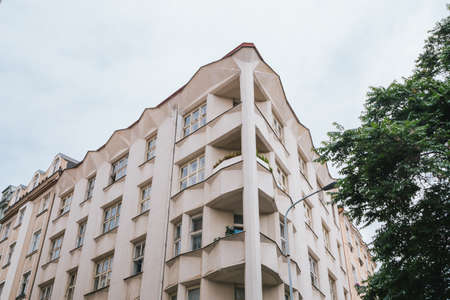Prague, Czech Republic - July 11 2020: Cubist Hodek Apartment Building by Josef Chochol in Vysehrad, Prague called Naemni Dum Hodek in Czech, located on Neklanova 30.のeditorial素材
