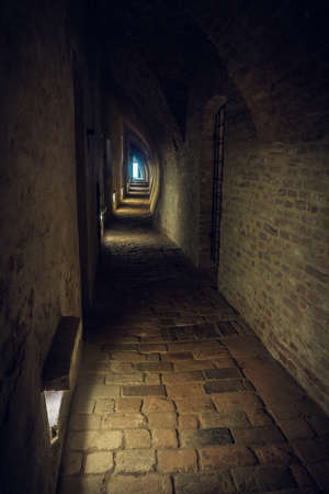 Interior of the Casemates of Spilberk Castle in Brno, Moravia, A Dark, Creepy Corridor