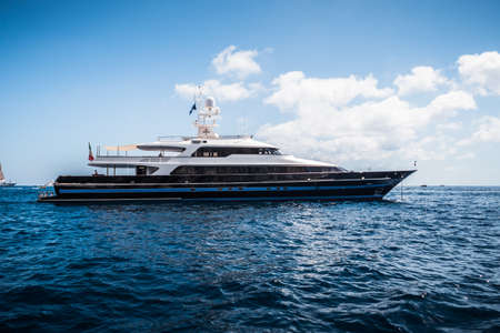 Marina Piccola, Capri, Italy - August 27 2020: T.M. Blue One Super Yacht owned by Valentino Garavani...