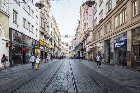 Brno, Moravia, Czech Republic - September 12 2020: Masarykova Street in Brno, the shopping main street in the city center.のeditorial素材