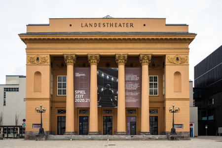 Innsbruck, Tyrol, Austria - February 8 2021: Tiroler Landestheater Innsbruck or Tyrolean State Theater, the Main House Entrance or Facade in the Old Town.のeditorial素材