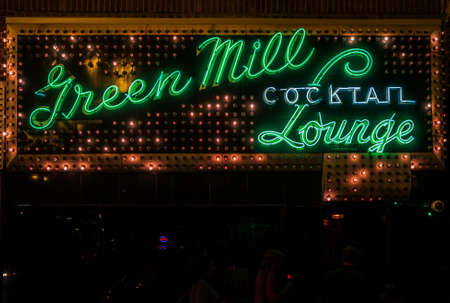 Chicago, Illinois, United States - July 25 2009: Green Mill Cocktail Lounge and Jazz Club Neon Sing at Night.のeditorial素材
