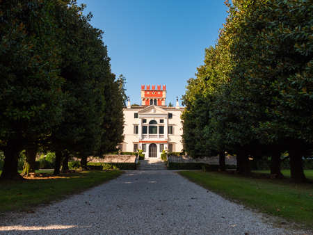 Garda, Italy - August 9 2021: Villa degli Albertini or Becelli-Albertini Palace with Magnolia Treesのeditorial素材