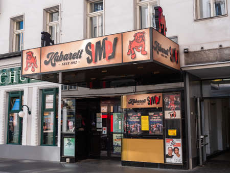 Vienna, Austria - September 25 2021: Kabarett Simpl Cabaret Stage and Theater for Light Entertainment Entrance with Signage.のeditorial素材