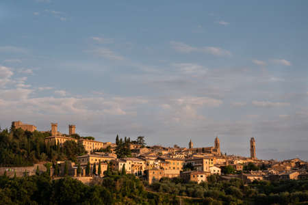 Montalcino Cityscape with Fortress and Skyline on a Summer Morningのeditorial素材