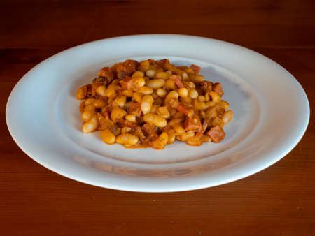 Bean Goulash or Wiener Bohnengulasch, a Viennes Stew from Vienna, Austria on a White Plateの写真素材