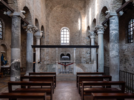 Basilica of Santa Maria delle Grazie Christian Church Interior Nave in Grado, Italyのeditorial素材