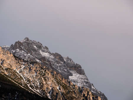 Punta Sorapiss Mountain Peak in the Dolomites near Cortina d'Ampezzo, Italy in Winter with Negative Spaceの写真素材