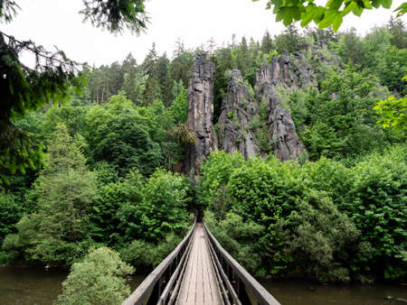 Svatosske Skaly or Hans Heiling Felsen Landscape with Bridge and Rock Formation near Karlovy Vary, Carlsbad in Western Bohemia, Czech Republicの写真素材