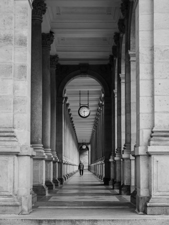 Karlovy Vary, Bohemia, Czech Republic - May 27 2022: Corridor at the Portico of the Mill Colonnade or Mlynska Kolonada.のeditorial素材