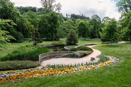 Spa Park in Marianske Lazne, a Spa Resort in Western Bohemia, Czech Republic with Usovicky Potok Stream, also called Auschabach or Schneiderbach.の写真素材