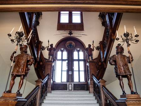 Grignano, Italy - June 26 2022: Castello Miramare Castle Interior Main Staircase in Grignano near Trieste, Italyのeditorial素材