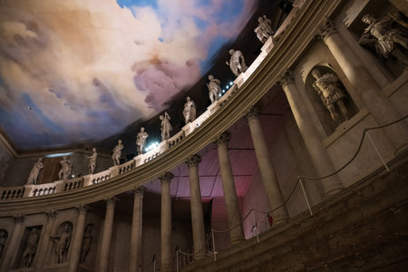 Vicenza, Italy - August 13 2022: Olympic Theater or Teatro Olimpico Exedra with Columns interior in Vicenza, Italy designed by Andrea Palladioのeditorial素材