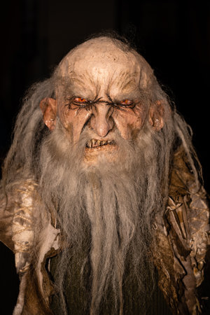 Cesky Krumlov, Czech Republic - December 4 2022: Krampus or Cert Mask of a Bearded Man in Czechia.のeditorial素材