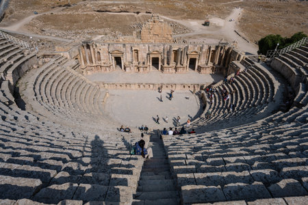 Jerash, Jordam - October 23 2022: Gerasa Roman Southern or South Theater in Jerash, Jordanのeditorial素材