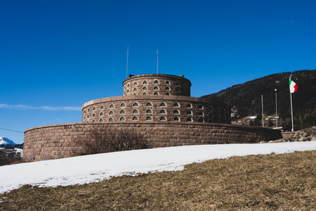 San Candido, Italy - February 12 2023: Kriegerdenkmal San Candido-Innichen Fascist Ossuary and War Memorial for the Fallen of the First World Warのeditorial素材