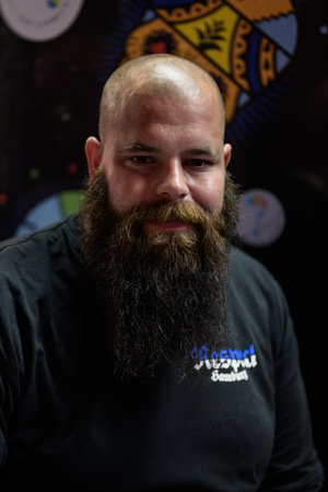 Hamburg, Germany - June 16 2023: Bouncer at the Grosse Freiheit Street in the Sankt Pauli Red Light District called Kiez near the Reeperbahn.のeditorial素材