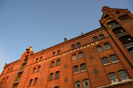 Hamburg, Germany - June 17 2023: Miniatur Wunderland Exterior, Home of the World's largest Model Railway in the Speicherstadt Historic Warehouse District.のeditorial素材