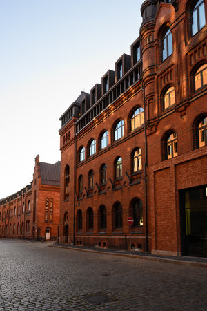 Hamburg, Germany - June 13 2023: Speicherstadt Warehouse District Brick Building Exterior Facade.のeditorial素材