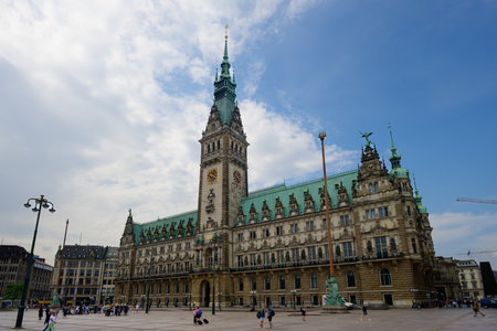 Hamburg, Germany - June 16 2023: City Hall or Hamburger Rathaus on Rathausmarkt Square.のeditorial素材