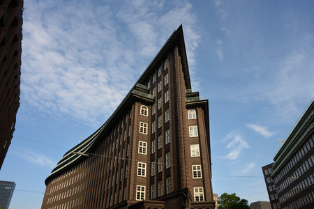 Hamburg, Germany - June 16 2023: Chilehaus or House of Chile Brick Expressionism Office Building Exterior.のeditorial素材
