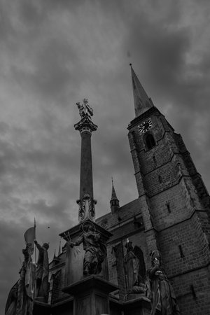 Plzen Cathedral of Saint Bartholomew with Plague Columnの写真素材