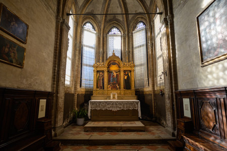 Sacristy of the Santa Maria Gloriosa dei Frari Church in Venice, Italy with Pesaroy Triptych and...