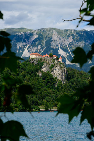 Bled Castle Blejski grad or Burg Veldes overlooking the Lake in Sloveniaの写真素材