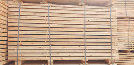 Fresh timber planks at the lumberyardの写真素材