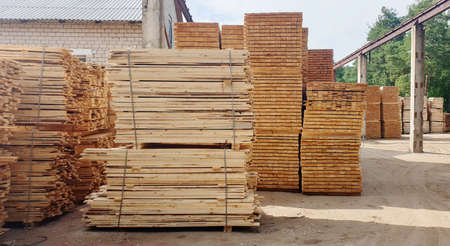 Wooden pallets at the lumber warehouseの写真素材