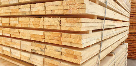 Fresh wooden materials at the lumber yardの写真素材