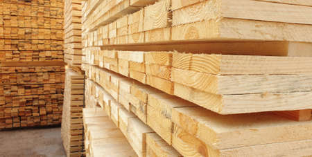 Raw wood drying in the lumber warehouseの写真素材