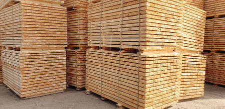 Lumbering industry storage full of materialsの写真素材