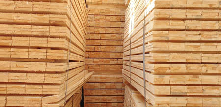 Dry wooden studs at the lumber warehouseの写真素材