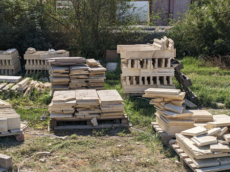 Stacked facing blocks of coquina limestoneの写真素材