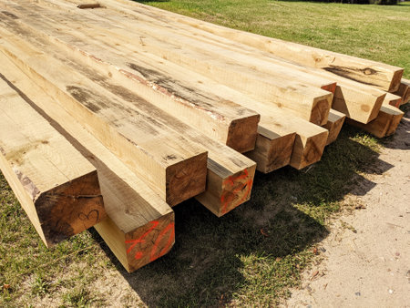 Stacked Wood Planks. Industrial timber for carpentry, building, repairing and furnitureの写真素材