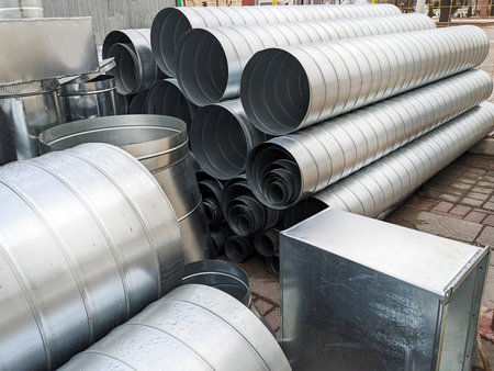 Aluminum Air Tubes: Construction Site Stack for facilitate ventilation.の写真素材