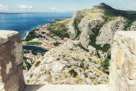 View from the fortress Stari Grad of the city of Omis in Croatia.の写真素材