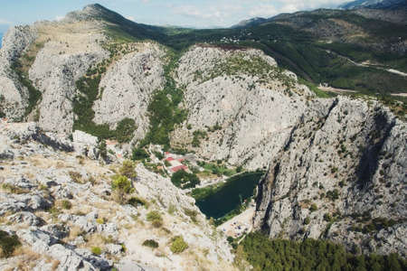 View from the fortress Stari Grad of the city of Omis in Croatia.