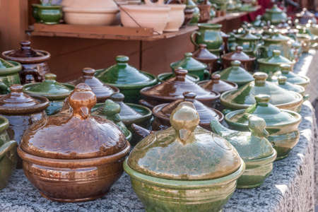 Ceramic handmade pots and bowls. Traditional art.の写真素材