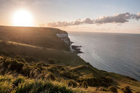 The White Cliffs of Dover in England at sunriseの写真素材